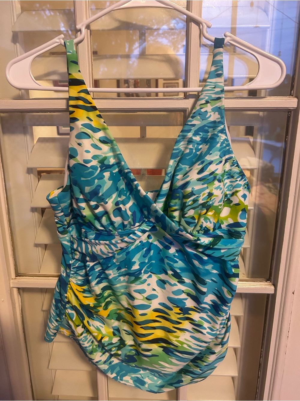 Turquoise Blue Green Yellow Printed One-Piece Swimsuit
